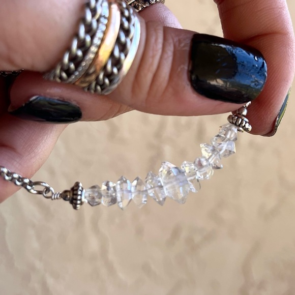 Crystal moon necklace . Genuine herkimers diamonds druzy quartz silver moon π - Picture 10 of 14